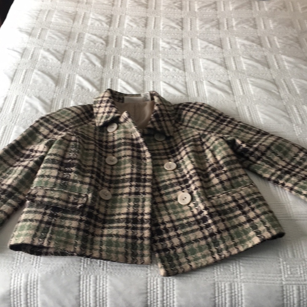 DKNY green/chocolate brown crop pea-coat